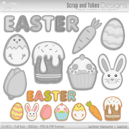 Layered Grayscale Easter Cookie Templates