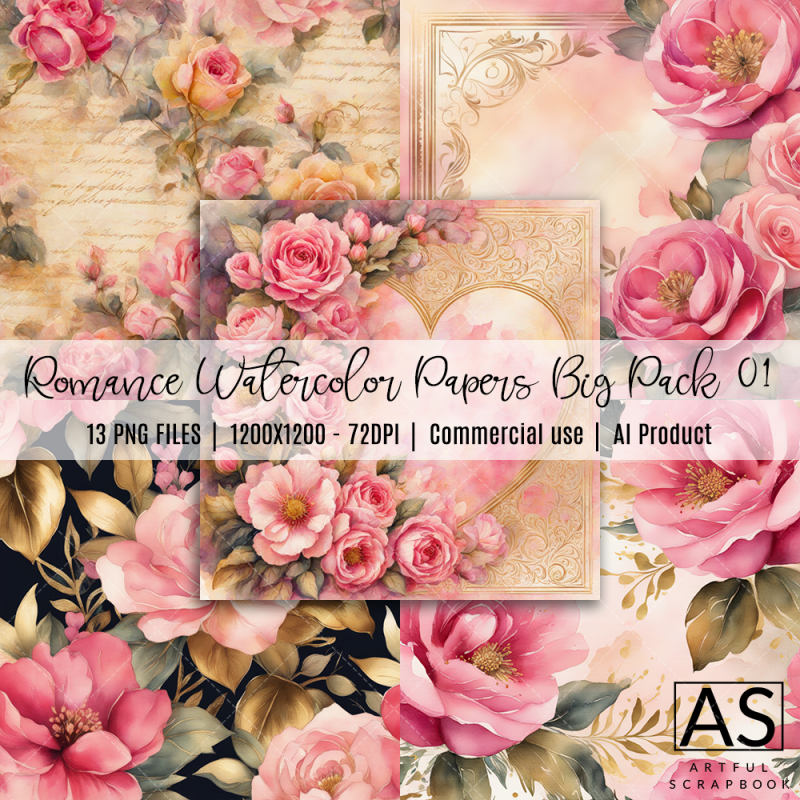 Romance Watercolor Papers Big Pack 01 - Click Image to Close