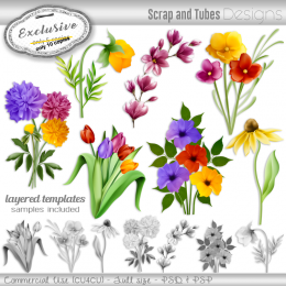 EXCLUSIVE ~ Grayscale Flower Templates 2