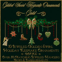 Jeweled Swirl Keepsake Ornaments: GOLD with BONUS (TS, CU)