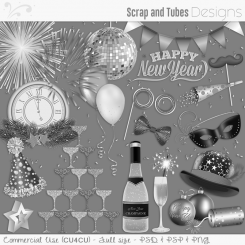 New Year Grayscale Templates and Clipart
