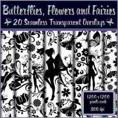 Butterflies, Flowers & Fairies Seamless Overlays (CU4CU)