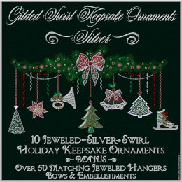 Jeweled Swirl Keepsake Ornaments w/Gift: SILVER (TS, CU)