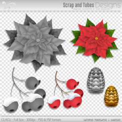 Grayscale Layered Poinsettia & Berries Templates