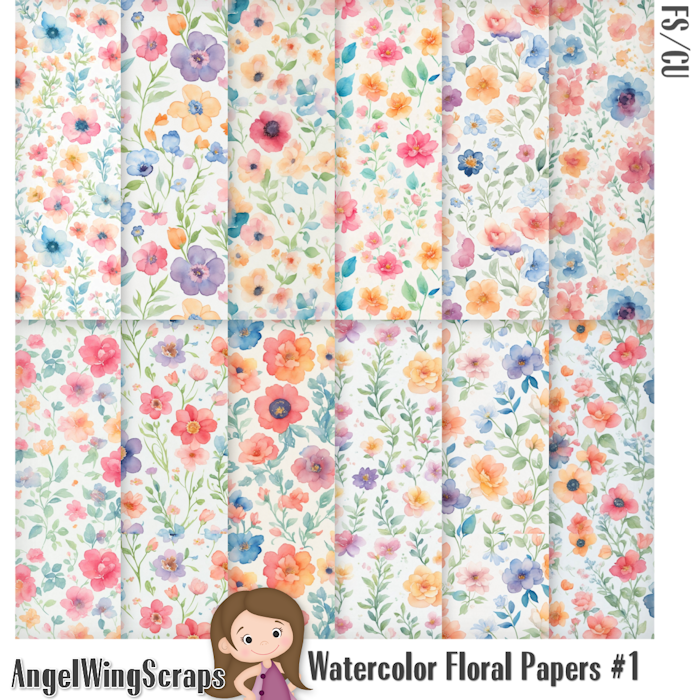 Watercolor Floral Papers #1 (FS/CU) - Click Image to Close