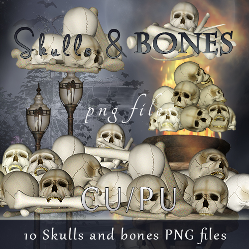 Skulls & Bones, 10 PNG files clipart (FS/CU) - Click Image to Close