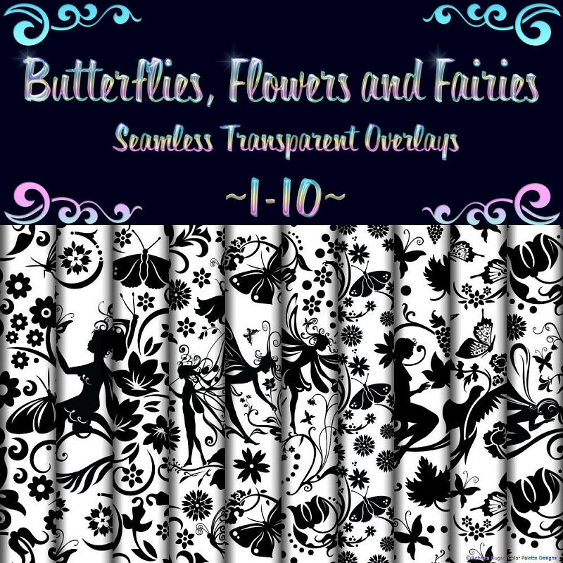 Butterflies, Flowers & Fairies Seamless Overlays (CU4CU) - Click Image to Close