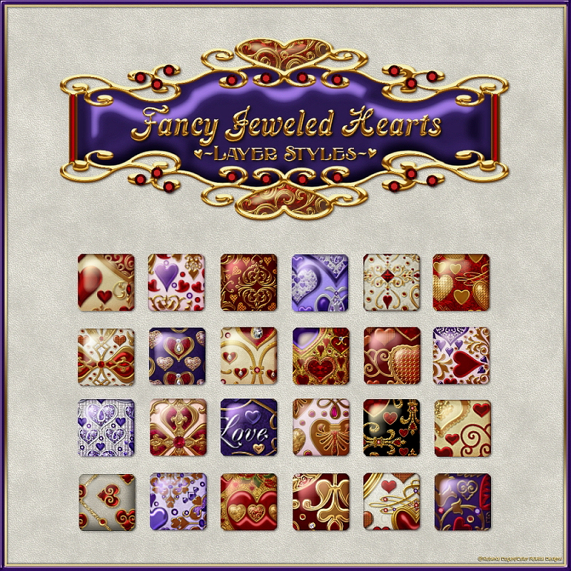 Fancy Jeweled Hearts PS Layer Styles (CU4CU) - Click Image to Close