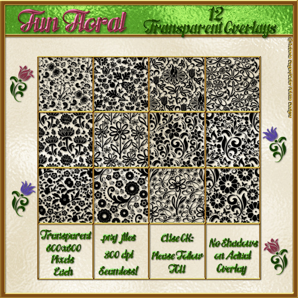 Fun Floral Seamless Transparent Overlay Templates (CU4CU) - Click Image to Close