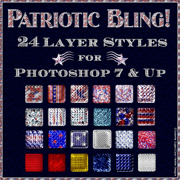 Patriotic Bling! PS Layer Styles Set #1 (CU4CU) - Click Image to Close