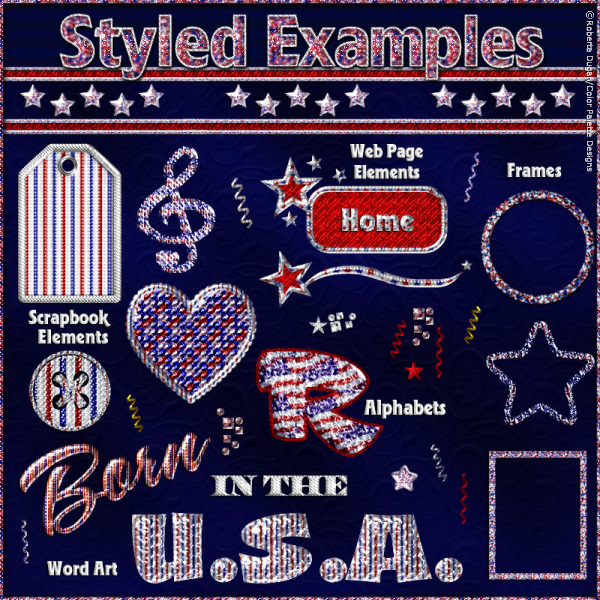 Patriotic Bling! PS Layer Styles Set #1 (CU4CU) - Click Image to Close
