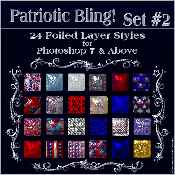 Patriotic Bling! PS Layer Styles Set #2 (CU4CU) - Click Image to Close