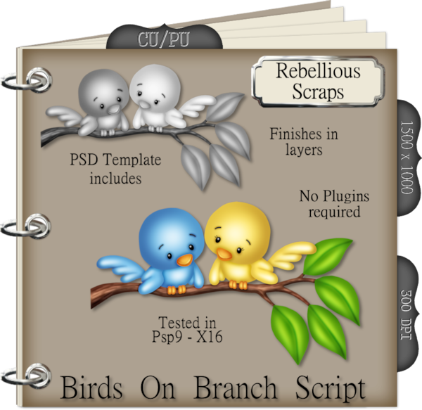 BIRDS ON BRANCH (FS/CU/TEMPLATE/SCRIPT) - Click Image to Close