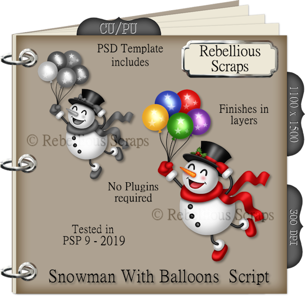SNOWMAN WITH BALLOONS (FS/CU/TEMPLATE/SCRIPT) - Click Image to Close