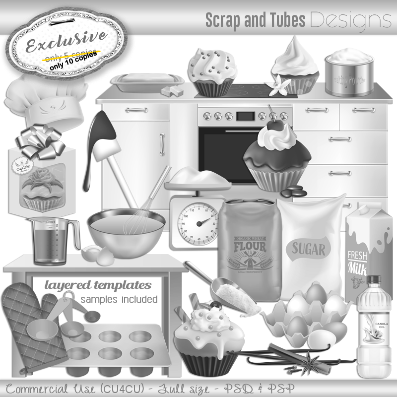 EXCLUSIVE ~ Grayscale Cupcake Making Templates - Click Image to Close