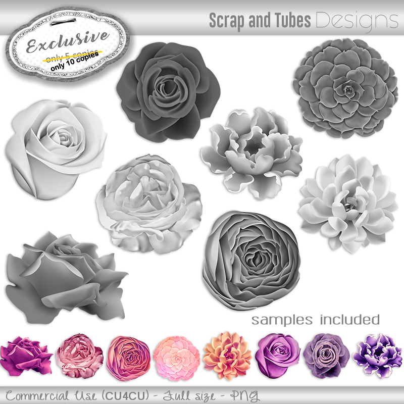 EXCLUSIVE ~ Grayscale Flowers 2 - Click Image to Close