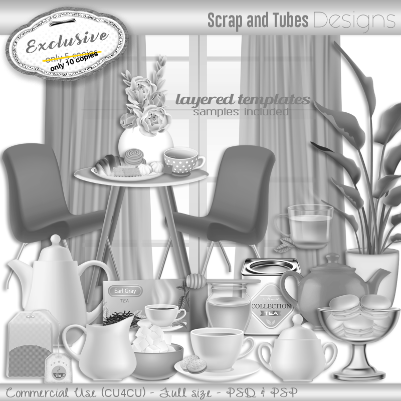 EXCLUSIVE ~ Grayscale Tea Time Templates - Click Image to Close