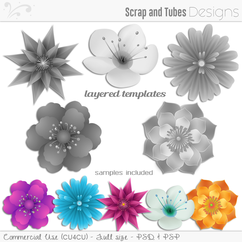 Grayscale Flower Templates 3 - Click Image to Close