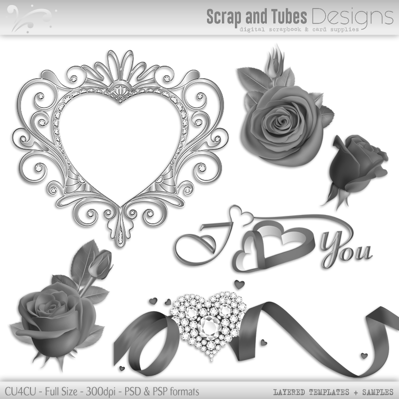 Grayscale Valentine's Layered Templates 1 - Click Image to Close