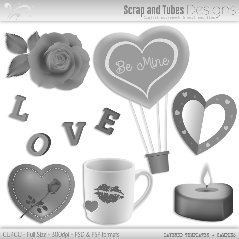 Grayscale Valentine's Layered Templates 5 - Click Image to Close