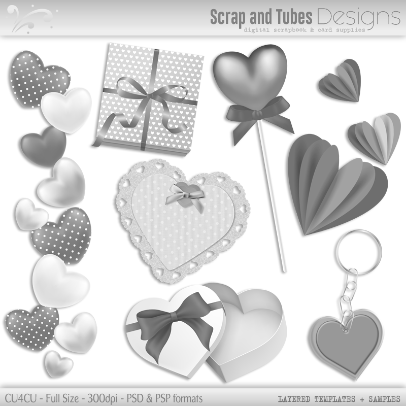 Grayscale Valentine's Layered Templates 6 - Click Image to Close