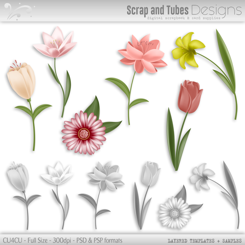 Layered Grayscale Spring Flower Templates 3 - Click Image to Close
