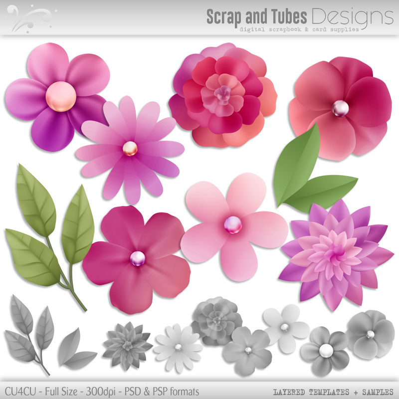 Layered Grayscale Spring Flower Templates 4 - Click Image to Close