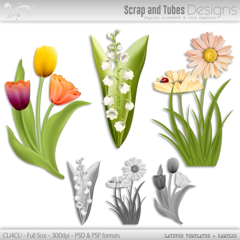 Layered Grayscale Spring Flower Templates 1 - Click Image to Close