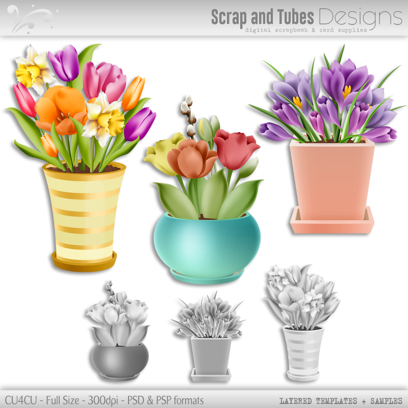 Layered Grayscale Spring Flower Templates 2 - Click Image to Close